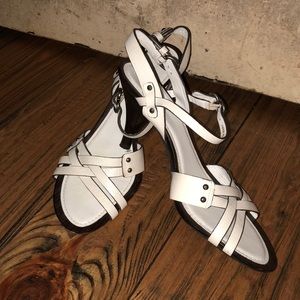 White kitten heel sandals